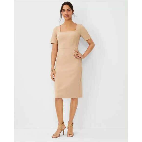 NWT Ann Taylor Scoop Neck Short Sleeve Lined Versatile Workcore Sheath Dress 4 - Picture 1 of 11